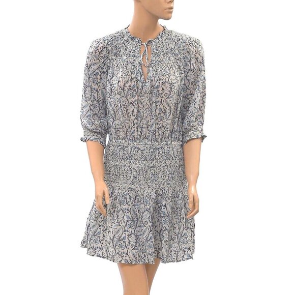 FRYE x Anthropologie Cara Mini Dress Smocked Flare Printed Beach Resort S - Picture 2 of 6